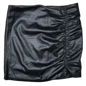 DREW Black Onyx Vegan Leather Side Ruched Sexy Mini Skirt